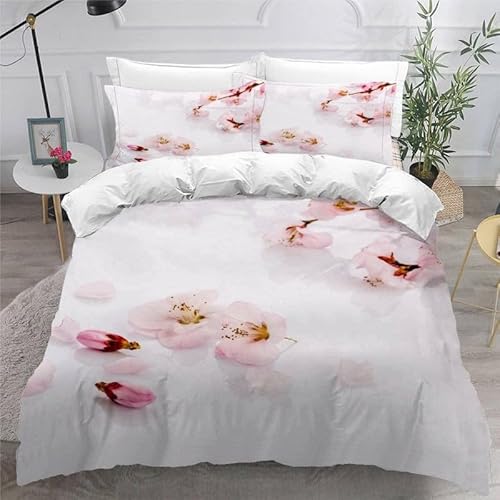 MDKLXIDF Bettwäsche 220x240 Kirschblüten 3 Teilig Wendemotiv Bettbezüge Bettwäsche-Sets Für Doppelbett, Hypoallergen Mikrofaser Bettbezug mit Reißverschluss und 2 Kissenbezug 80x80 cm von MDKLXIDF