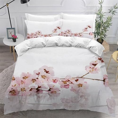 MDKLXIDF Bettwäsche 220x240 Kirschblüten 3 Teilig Wendemotiv Bettbezüge Bettwäsche-Sets Für Doppelbett, Hypoallergen Mikrofaser Bettbezug mit Reißverschluss und 2 Kissenbezug 80x80 cm von MDKLXIDF
