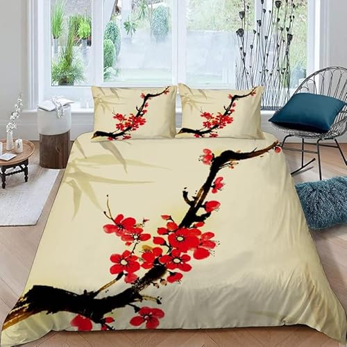 MDKLXIDF Bettwäsche 220x240 Kirschblüten 3 Teilig Wendemotiv Bettbezüge Bettwäsche-Sets Für Doppelbett, Hypoallergen Mikrofaser Bettbezug mit Reißverschluss und 2 Kissenbezug 80x80 cm von MDKLXIDF