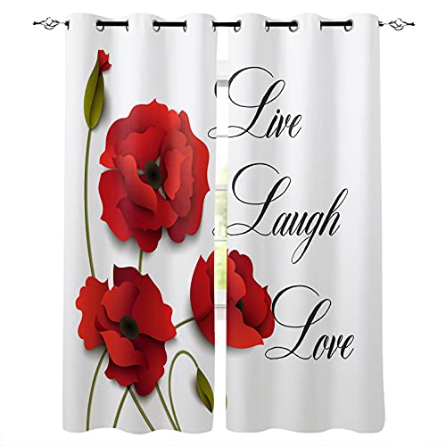 MDKLXIDF Gardinen Blickdicht weiße Mohnblumen Verdunklungsvorhänge Gardinen H 210 x B 140 cm 2er Set, Vorhang Verdunkelung mit Ösen für Schlafzimmer Wohnzimmer von MDKLXIDF