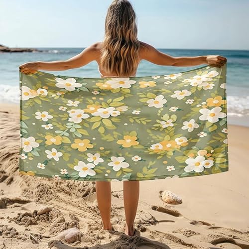 MDKLXIDF Strandtuch Mikrofaser 80x160cm Grüne Blume Schnelltrocknend Leicht Badetuch Strandhandtuch für für Erwachsene/Kinder, Weich Saugfähig Strandhandtuch Pool & Reise von MDKLXIDF