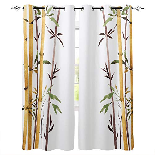 MDKLXIDF Vorhang Blcikdicht Bambus Wohnzimmer Gardinen Modern H 245 x B 140 cm 2er Set, Schallschutz Vorhang mit Ösen für Schlafzimmer von MDKLXIDF