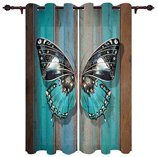 MDKLXIDF Vorhang Blickdicht Blauer Schmetterling Verdunklungsvorhänge Gardinen H 214 x B 132 cm 2er Set, Vorhang Verdunkelung mit Ösen für Schlafzimmer Wohnzimmer von MDKLXIDF