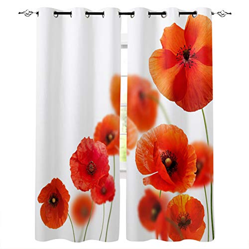 MDKLXIDF Vorhang Blickdicht Mohn Verdunklungsvorhänge Gardinen H 214 x B 132 cm 2er Set, Vorhang Verdunkelung mit Ösen für Schlafzimmer Wohnzimmer von MDKLXIDF