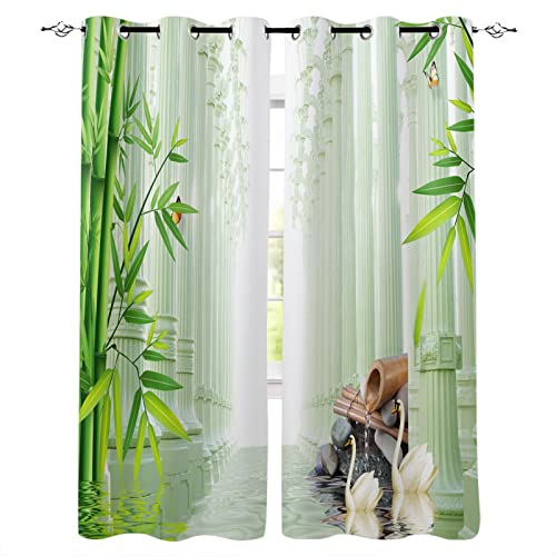 MDKLXIDF Vorhang Blickdicht mit Ösen Bambus Verdunkelungsvorhang 2er Set Schallschutz Vorhang für Kinderzimmer Wohnzimmer Schlafzimmer H 200 x B 140 cm von MDKLXIDF