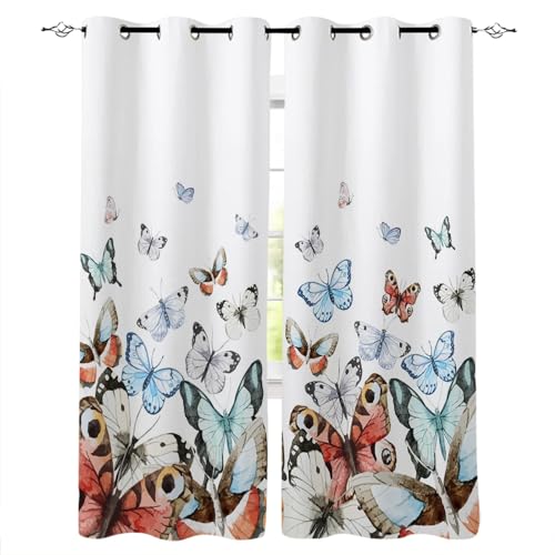 MDKLXIDF Vorhang Schmetterling Vorhänge Gardinen mit Ösen 2er Set, Vorhang Blickdicht Verdunkelungsvorhänge für Schlafzimmer Wohnzimmer Kinderzimmer H 175 x B 140 cm von MDKLXIDF