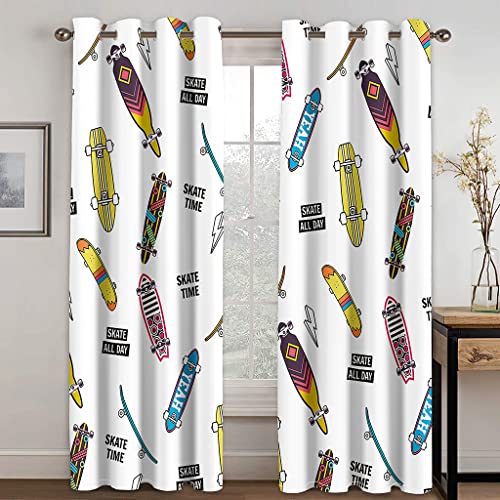 MDKLXIDF Vorhang Skateboard Vorhänge Blickdicht mit Ösen 2er Set, Verdunkelungsvorhang Gardinen Polyester für Schlafzimmer Kinderzimmer Wohnzimmer Dekoration - H 138 x B 117 cm von MDKLXIDF