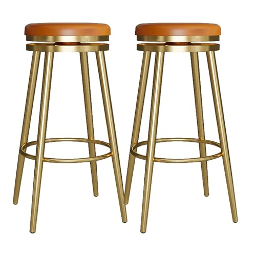 Barhocker für Frühstück, rückenfrei, modern, drehbar, rund, mit Fußstütze, verstellbares Samt-Sitzkissen, armlose Barstühle für Zuhause, Bar, Küche, Insel, Restaurant, Pub, Esszimmer, Orange, 65 cm, 2 Barhocker für Frühstück, rückenfrei, modern, drehbar, rund, mit Fußstütze, verstellbares Samt-Sitzkissen, armlose Barstühle für Zuhause, Bar, Küche, Insel, Restaurant, Pub, Esszimmer, Orange, 65 cm, 2 von MDLOCJHF