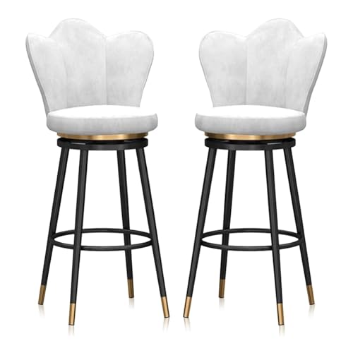 Frühstück 2er-Set Barhocker for Kücheninsel mit Rückenlehne, moderne, samtgepolsterte Drehstühle for Esszimmer, bequeme Hocker in Frühstücksthekenhöhe mit schwarzen Beinen Heimbar(Blanc,75cm) von MDLOCJHF