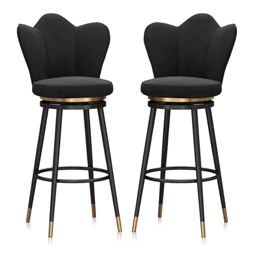 Frühstück 2er-Set Barhocker for Kücheninsel mit Rückenlehne, moderne, samtgepolsterte Drehstühle for Esszimmer, bequeme Hocker in Frühstücksthekenhöhe mit schwarzen Beinen Heimbar(Svart,75cm) von MDLOCJHF