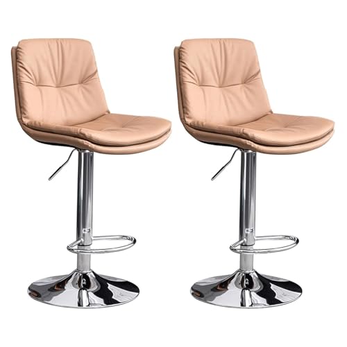 Frühstück 2er-Set drehbare Barhocker mit ergonomischer Rückenlehne, moderne, hydraulisch verstellbare Barstühle for die Küchentheke, mit PU-Leder gepolstert, hohe Frühstückshocker Heimbar(Light Brown) von MDLOCJHF