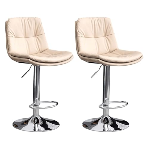 Frühstück 2er-Set drehbare Barhocker mit ergonomischer Rückenlehne, moderne, hydraulisch verstellbare Barstühle for die Küchentheke, mit PU-Leder gepolstert, hohe Frühstückshocker Heimbar(Beige) von MDLOCJHF