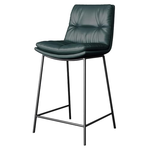 Frühstück Barhocker for Kücheninsel mit Rückenlehne, bequemer gepolsterter Barstuhl for die Küchentheke, Sitz aus PU-Leder und Beine aus schwarzem Metall, hoher Hocker Heimbar(Dark Green,55cm) von MDLOCJHF