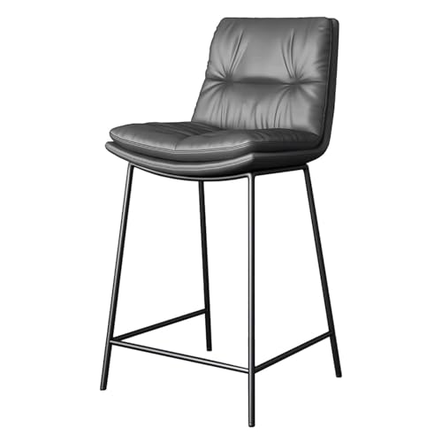 Frühstück Barhocker for Kücheninsel mit Rückenlehne, bequemer gepolsterter Barstuhl for die Küchentheke, Sitz aus PU-Leder und Beine aus schwarzem Metall, hoher Hocker Heimbar(Dark Grey,55cm) von MDLOCJHF