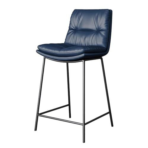 Frühstück Barhocker in Thekenhöhe mit Rückenlehne, modern, bequem, gepolstert, for Kücheninseln, Sitzfläche aus PU-Leder + Beine aus schwarzem Metall, Barhocker in Barhöhe Heimbar(Dark Blue,75cm) von MDLOCJHF