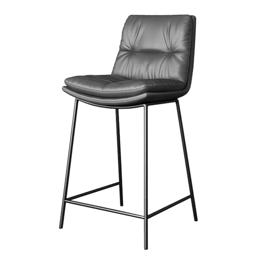 Frühstück Barhocker in Thekenhöhe mit Rückenlehne, modern, bequem, gepolstert, for Kücheninseln, Sitzfläche aus PU-Leder + Beine aus schwarzem Metall, Barhocker in Barhöhe Heimbar(Dark Grey,55cm) von MDLOCJHF