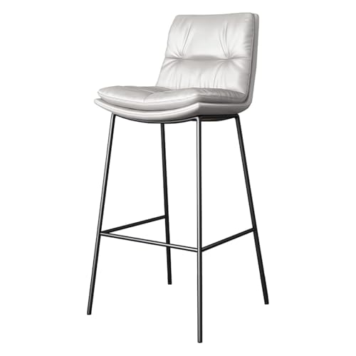 Frühstück Barhocker in Thekenhöhe mit Rückenlehne, modern, bequem, gepolstert, for Kücheninseln, Sitzfläche aus PU-Leder + Beine aus schwarzem Metall, Barhocker in Barhöhe Heimbar(Light Grey,65cm) von MDLOCJHF
