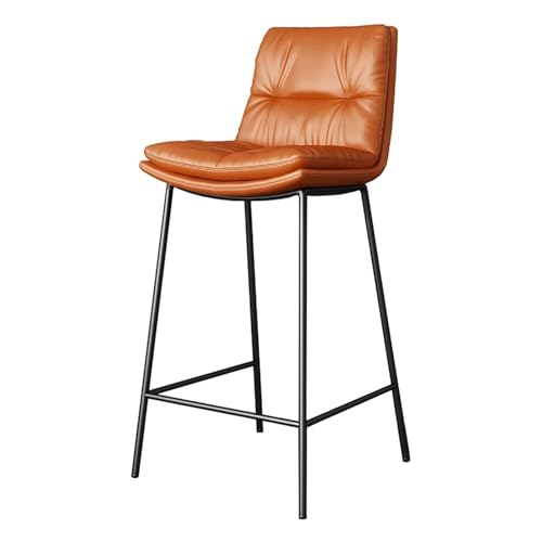 Frühstück Barhocker in Thekenhöhe mit Rückenlehne, modern, bequem, gepolstert, for Kücheninseln, Sitzfläche aus PU-Leder + Beine aus schwarzem Metall, Barhocker in Barhöhe Heimbar(Orange,55cm) von MDLOCJHF