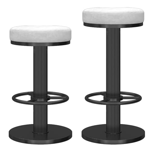 Frühstück Drehbare Barhocker, 2er-Set, moderne runde Barstühle mit Samtpolsterung, verstellbare Barhocker ohne Rückenlehne mit schwarzem Fuß for Kücheninsel, Esszimmer, Hausbar Heimbar(Blanc) von MDLOCJHF