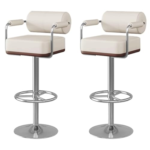 Frühstück Drehbare Barhocker, 2er-Set mit Armlehnen und Rückenlehne, Barstühle in Thekenhöhe aus Nappaleder, verstellbare Frühstücksbarhocker aus Metall for die Küche, Esszimmerbar Heimbar(Beige) von MDLOCJHF