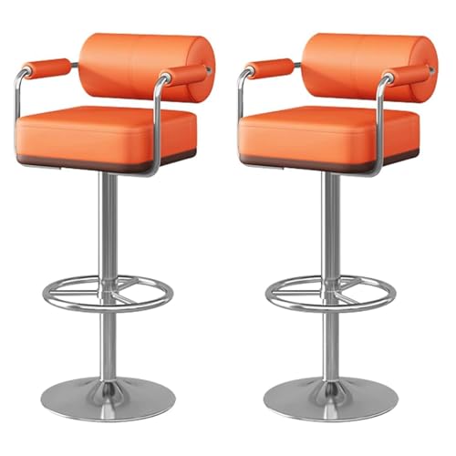Frühstück Drehbare Barhocker, 2er-Set mit Armlehnen und Rückenlehne, Barstühle in Thekenhöhe aus Nappaleder, verstellbare Frühstücksbarhocker aus Metall for die Küche, Esszimmerbar Heimbar(Orange) von MDLOCJHF