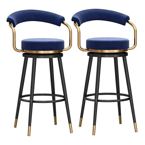 Frühstück Drehbare Barhocker, 2er-Set mit Rückenlehne und Armlehnen, moderne Barhocker for Esszimmer und Küche in Thekenhöhe, mit Samt gepolsterter Sitz und schwarzem Metallrahmen Heimbar(Bleu,75cm) von MDLOCJHF