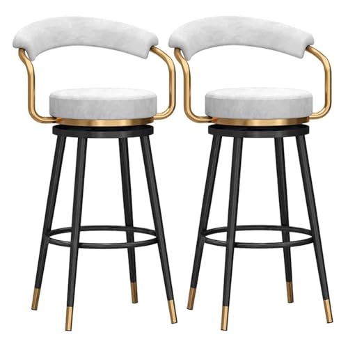 Frühstück Drehbare Barhocker, 2er-Set mit Rückenlehne und Armlehnen, moderne Barhocker for Esszimmer und Küche in Thekenhöhe, mit Samt gepolsterter Sitz und schwarzem Metallrahmen Heimbar(Blanc,75cm) von MDLOCJHF