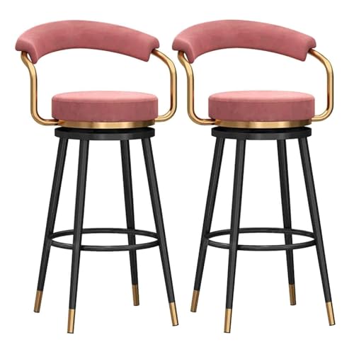 Frühstück Drehbare Barhocker, 2er-Set mit Rückenlehne und Armlehnen, moderne Barhocker for Esszimmer und Küche in Thekenhöhe, mit Samt gepolsterter Sitz und schwarzem Metallrahmen Heimbar(Rose,75cm) von MDLOCJHF