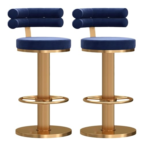 Frühstück Drehbare Barhocker aus Samt, 2er-Set, moderne Barhocker aus Metall for die Küche, Frühstück, höhenverstellbar, mit weich gepolstertem Kissen und Rückenlehne for das Esszimmer Heimbar(Bleu) von MDLOCJHF