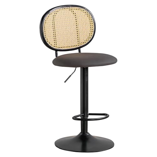 Frühstück Höhenverstellbarer Barhocker, 1er-Pack, mit Rohrrückenlehne und Fußstütze, moderne drehbare Barstühle aus Rattan mit Lederpolsterung for die Bartheke in der Kücheninsel Heimbar(Bruin) von MDLOCJHF