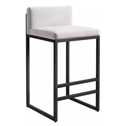 Hochlehner Barhocker mit hoher Rückenlehne, moderner Samtsitz, hoher Hocker, Küche Frühstücksbarstuhl mit schwarzem Metallfuß und Fußstütze für den privaten und gewerblichen Gebrauch Hausbar(Weiß,65cm von MDLOCJHF