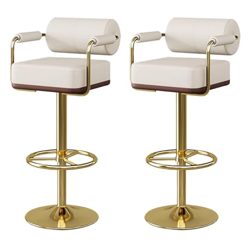 MDLOCJHF Frühstück 2er-Set Barhocker aus Nappaleder, drehbare Barstühle mit Rückenlehne und Fußstütze, Barhocker in Thekenhöhe aus Metall for Kücheninsel, Esszimmer, Café Heimbar(Beige) von MDLOCJHF