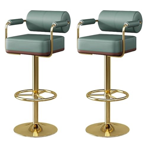 MDLOCJHF Frühstück 2er-Set Barhocker aus Nappaleder, drehbare Barstühle mit Rückenlehne und Fußstütze, Barhocker in Thekenhöhe aus Metall for Kücheninsel, Esszimmer, Café Heimbar(Groen) von MDLOCJHF