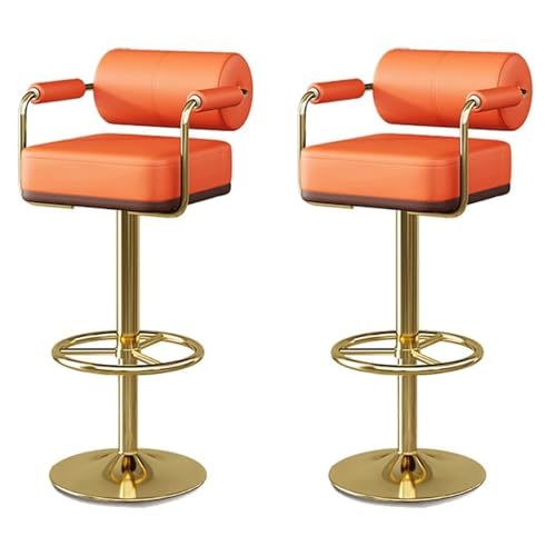 MDLOCJHF Frühstück 2er-Set Barhocker aus Nappaleder, drehbare Barstühle mit Rückenlehne und Fußstütze, Barhocker in Thekenhöhe aus Metall for Kücheninsel, Esszimmer, Café Heimbar(Orange) von MDLOCJHF