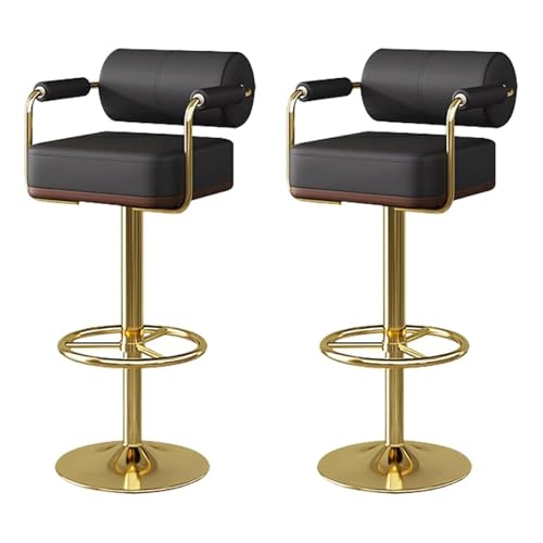 MDLOCJHF Frühstück 2er-Set Barhocker aus Nappaleder, drehbare Barstühle mit Rückenlehne und Fußstütze, Barhocker in Thekenhöhe aus Metall for Kücheninsel, Esszimmer, Café Heimbar(Svart) von MDLOCJHF