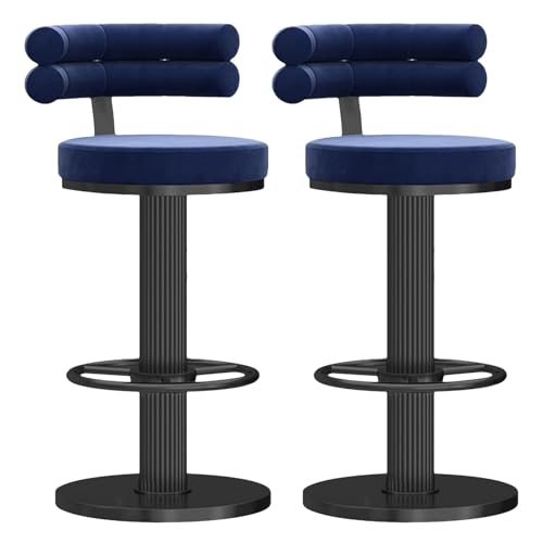 MDLOCJHF Frühstück 2er-Set Barhocker mit Rückenlehne, Moderne Barhocker aus Samt, höhenverstellbar, gepolstert, drehbar, mit Fußstütze und Metallfuß for Kücheninsel Heimbar(Bleu) von MDLOCJHF