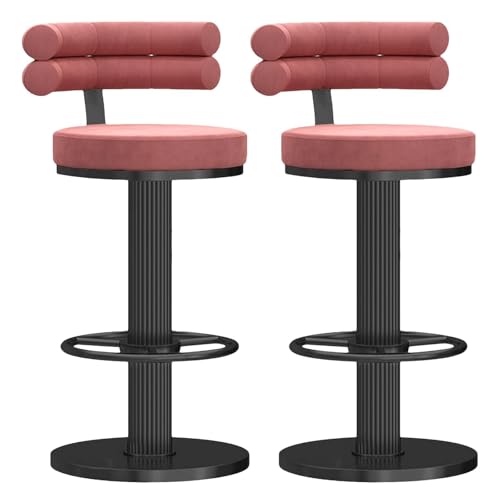 MDLOCJHF Frühstück 2er-Set Barhocker mit Rückenlehne, Moderne Barhocker aus Samt, höhenverstellbar, gepolstert, drehbar, mit Fußstütze und Metallfuß for Kücheninsel Heimbar(Rose) von MDLOCJHF