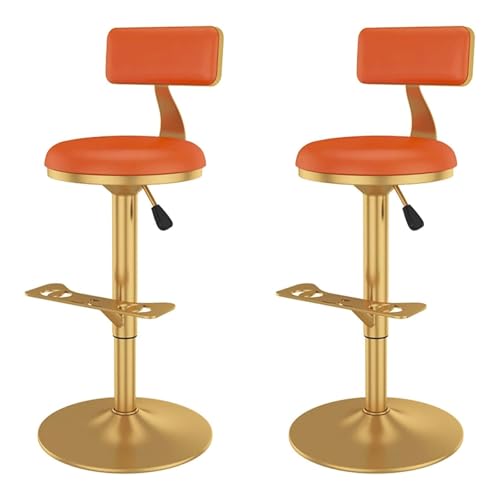 MDLOCJHF Frühstück Barhocker, 2er-Set mit Rückenlehne, PU-Leder, drehbar, Thekenhöhe, höhenverstellbar und gepolsterter Sitz for Kücheninsel, Café, Bar Heimbar(Orange) von MDLOCJHF