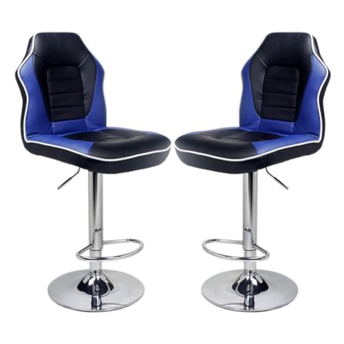 MDLOCJHF Frühstück Barhocker, 2er-Set mit Rückenlehne, drehbare Barstühle im Mid-Century-Stil, Thekenhöhe, Chromfuß und verstellbare Höhe for Küche und Pub zu Hause Heimbar(Bleu) von MDLOCJHF