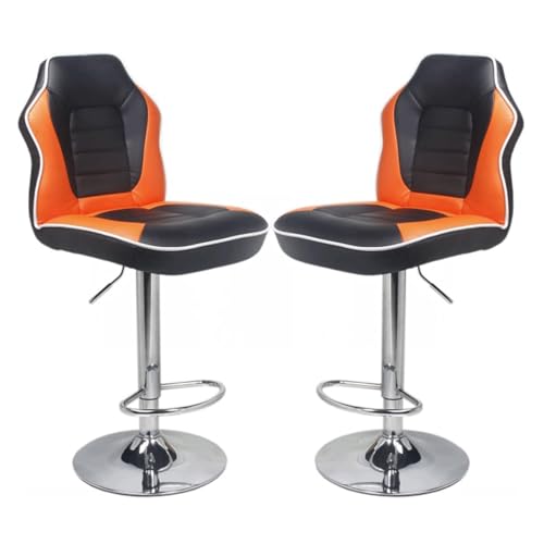 MDLOCJHF Frühstück Barhocker, 2er-Set mit Rückenlehne, drehbare Barstühle im Mid-Century-Stil, Thekenhöhe, Chromfuß und verstellbare Höhe for Küche und Pub zu Hause Heimbar(Orange) von MDLOCJHF