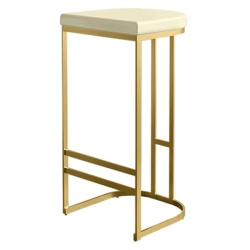 MDLOCJHF Frühstück Barhocker aus Leder mit goldenen Metallbeinen, moderner Barstuhl ohne Rückenlehne, hoher Frühstückshocker mit Fußstütze for Esszimmer, Küche, Theke, Bar Heimbar(Blanc,65cm) von MDLOCJHF