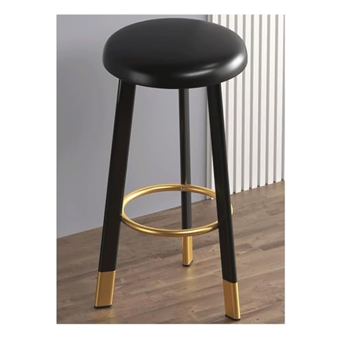 MDLOCJHF Frühstück Barhocker aus Leder ohne Rückenlehne, moderner Barhocker in Thekenhöhe mit Fußstütze, runder Frühstücksbarstuhl for Pub, Bar, Kücheninsel Heimbar(Svart,60cm) von MDLOCJHF