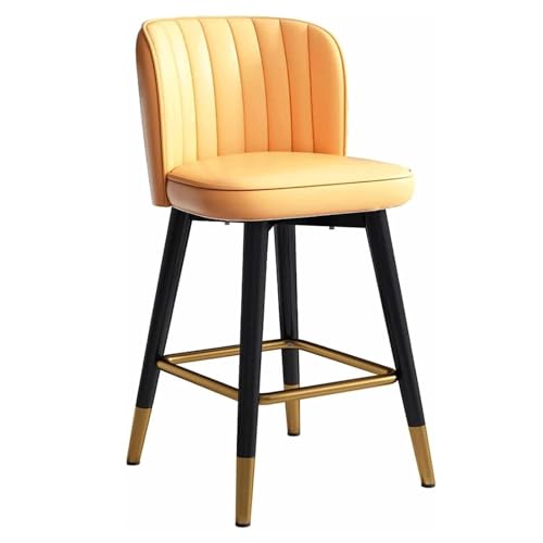 MDLOCJHF Frühstück Barhocker aus Nappaleder mit Rückenlehne, moderner 360°-Drehstuhl in Thekenhöhe, gepolsterter, armloser Küchenthekenhocker, Esszimmerstuhl Heimbar(Orange,65cm) von MDLOCJHF