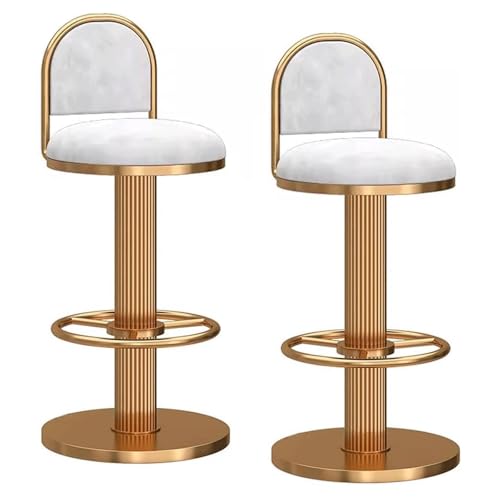 MDLOCJHF Frühstück Barhocker aus Samt, 2er-Set, modern, um 360° drehbar, Thekenhöhe, höhenverstellbar, Esszimmer-Barstühle mit Rückenlehne und Fußstütze for Kücheninsel Heimbar(Blanc,45-60cm) von MDLOCJHF