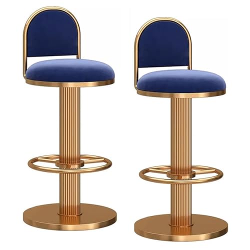 MDLOCJHF Frühstück Barhocker aus Samt, 2er-Set, modern, um 360° drehbar, Thekenhöhe, höhenverstellbar, Esszimmer-Barstühle mit Rückenlehne und Fußstütze for Kücheninsel Heimbar(Bleu,65-80cm) von MDLOCJHF
