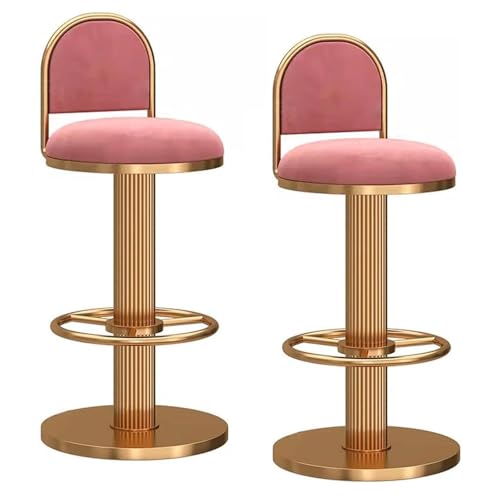 MDLOCJHF Frühstück Barhocker aus Samt, 2er-Set, modern, um 360° drehbar, Thekenhöhe, höhenverstellbar, Esszimmer-Barstühle mit Rückenlehne und Fußstütze for Kücheninsel Heimbar(Rose,45-60cm) von MDLOCJHF