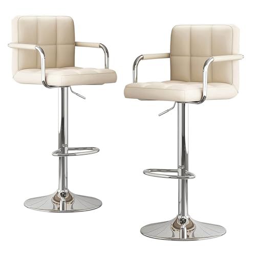 MDLOCJHF Frühstück Drehbare Barhocker, 2er-Set, höhenverstellbare Barhocker mit Armlehnen und Fußstütze, Barstühle mit Lederpolsterung for Kücheninsel, Esszimmerbar Heimbar(Beige) von MDLOCJHF