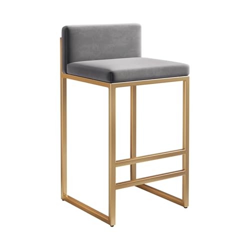 MDLOCJHF Moderner Barhocker mit Samtbezug mit niedriger Rückenlehne und goldfarbener Fußstütze, hoher Metallhocker für Frühstück, Küche, Insel, Esszimmer, Kneipe (Grau, 65 cm) von MDLOCJHF