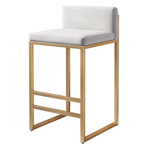 Moderner Barhocker aus Samt, gepolstert, mit niedriger Rückenlehne und Fußstütze, goldfarben, hoher Hocker aus Metall für Frühstück, Kücheninsel, Esszimmer, Pub Sale (Wit, 65 cm) von MDLOCJHF