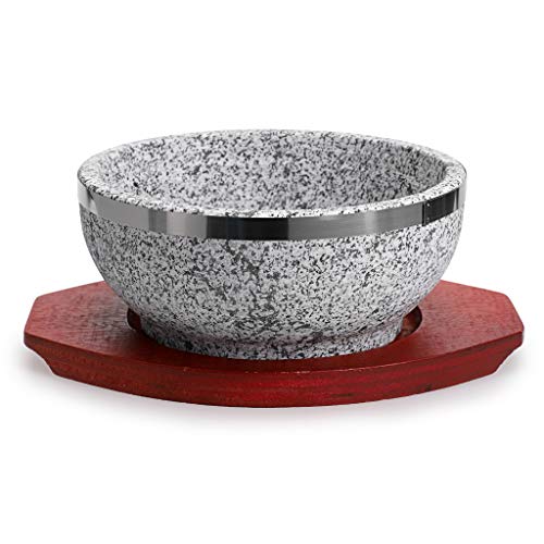 MDLUU Dolsot Bibimbap Schüssel, 907 ml, Granitsteinschale mit Holzboden, Dolsot Topf für koreanische Suppe, Reis und Eintopf von MDLUU